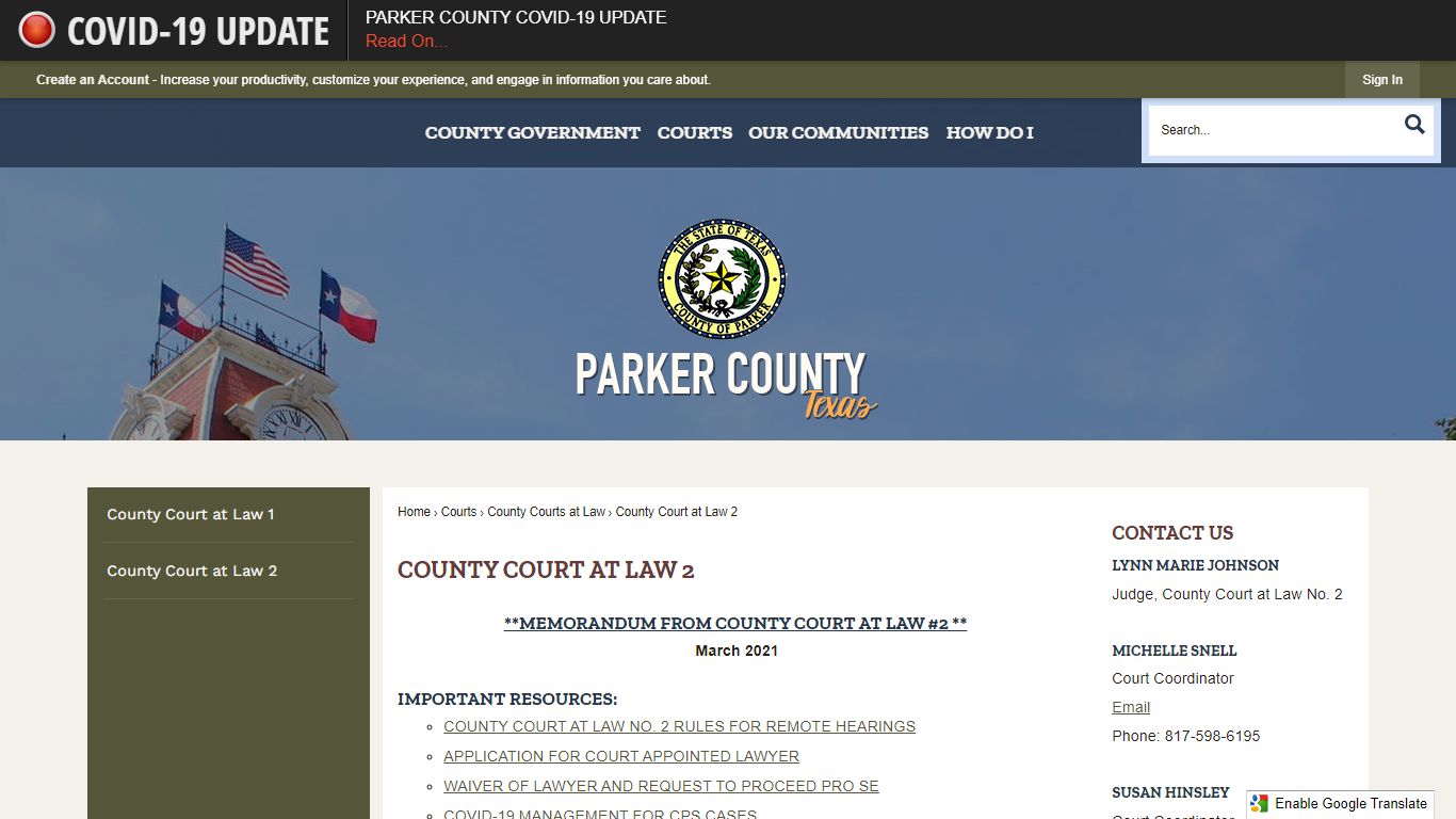 County Court at Law 2 | Parker County, TX - Official Website